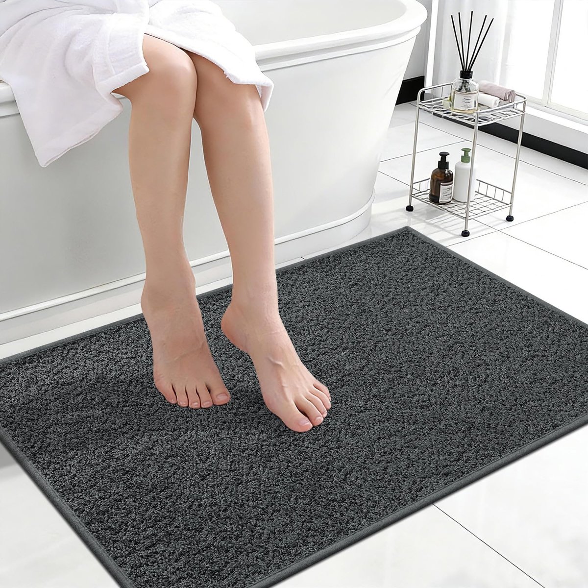 Omgoods - Antislip Badmat, Sneldrogend en Wasbaar, Donkergrijs