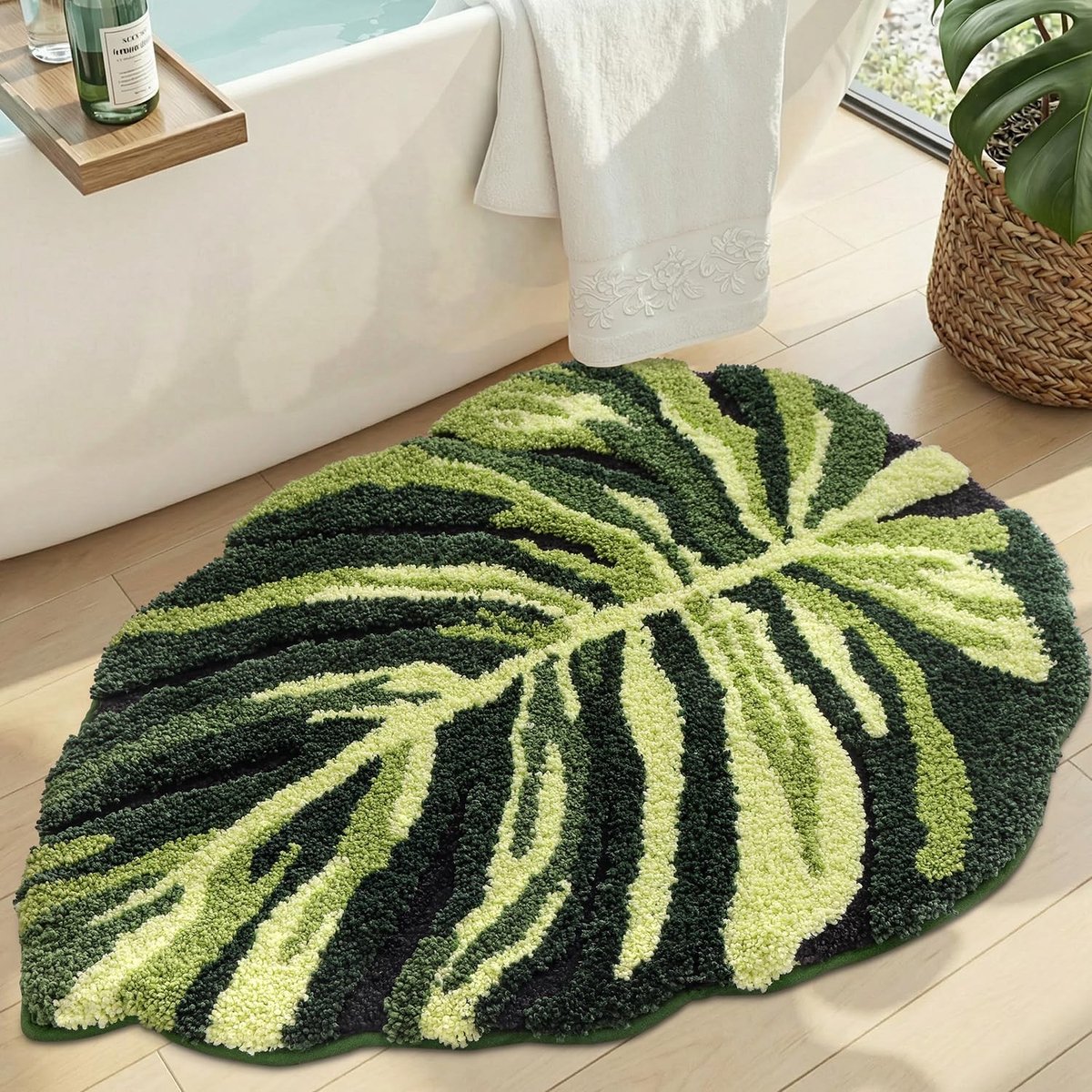 Omgoods - Antislip Badmat met Groene Bladprint, 80x120cm