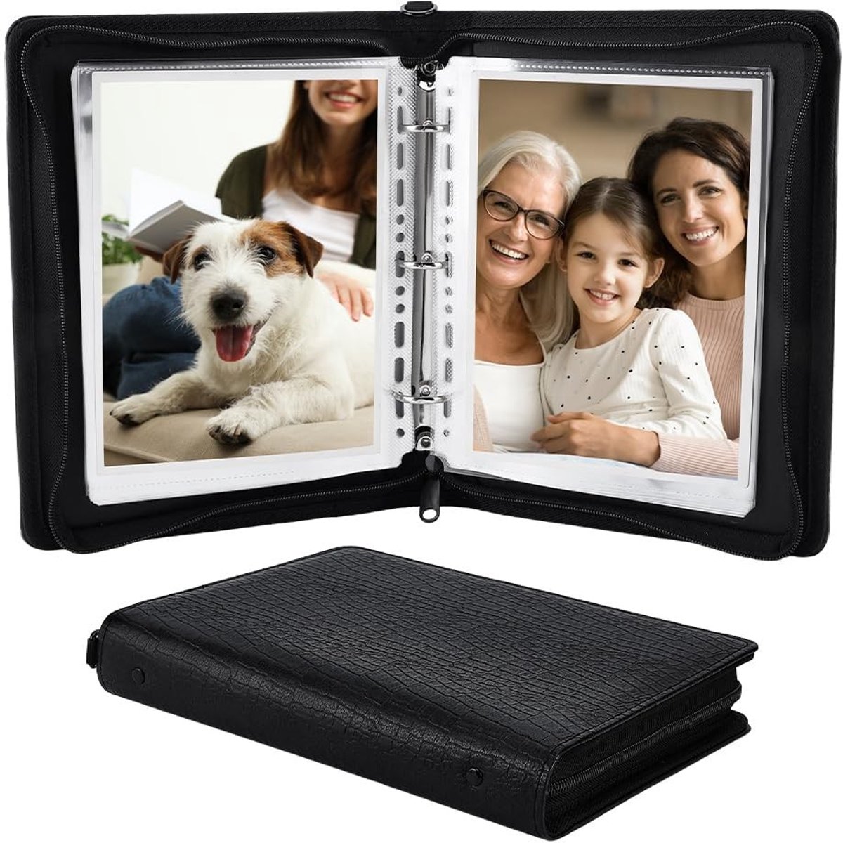 Omgoods- Kaartenalbum Faux Lederen - Wenskaart Houder - Organizer voor 50 Kaarten - Dubbelzijdige Pocket Mouwen - 6x8 inch - 26,5x21x4,3 cm - Wenskaarthouder