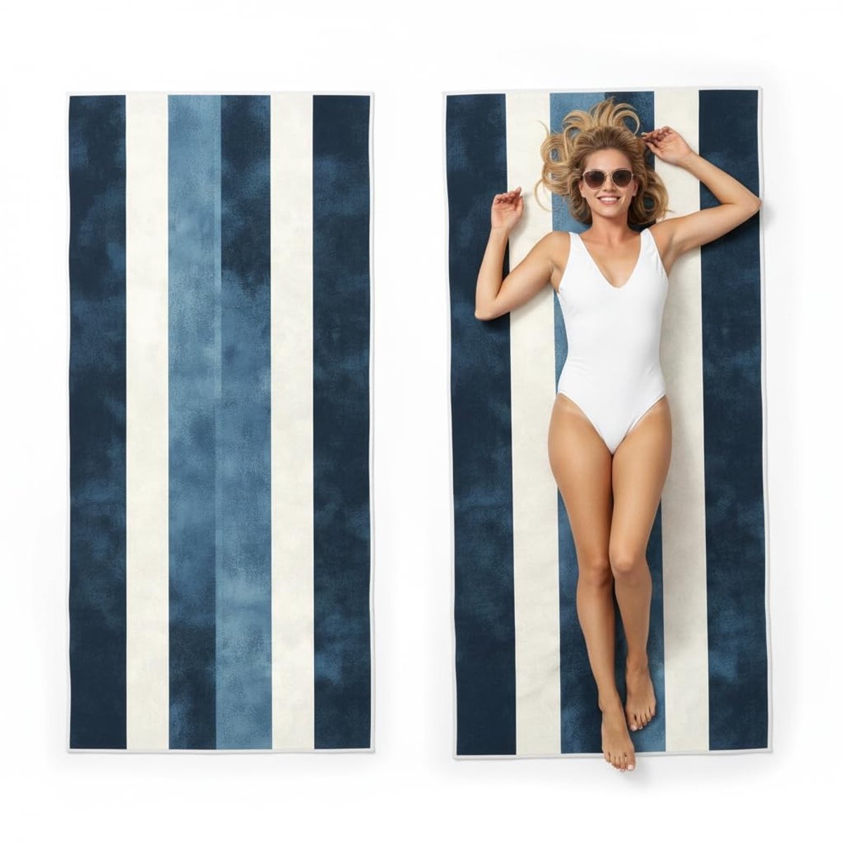 Omgoods - Set van 2 XXL Microvezel Strandhanddoeken in Marineblauw