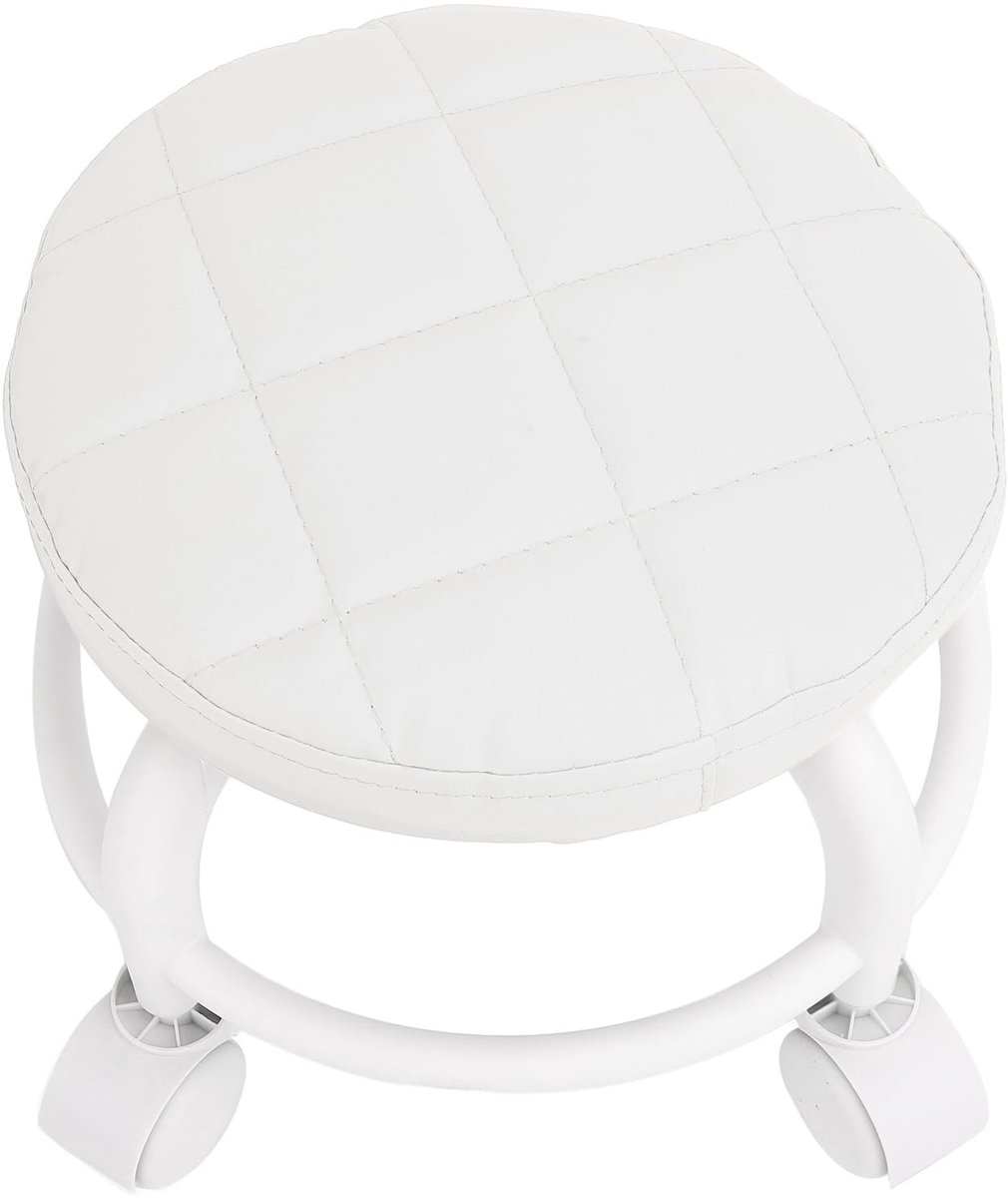 Omgoods - Lage Rolstoel met PU Lederen Zitting - Draaibare Kruk, Wit