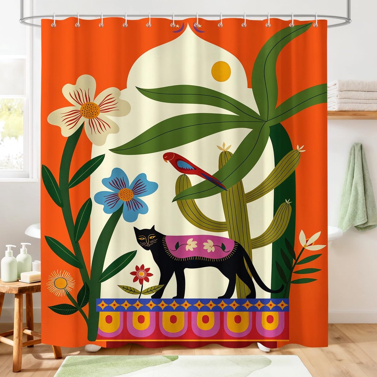 Omgoods - Boho Douchegordijn met Botanische Prints - Waterdicht Polyester