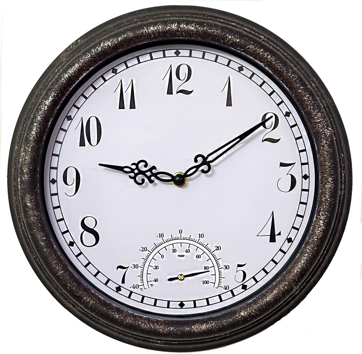 Omgoods - Waterdichte Wandklok voor Buiten met Thermometer en IP44 Bescherming