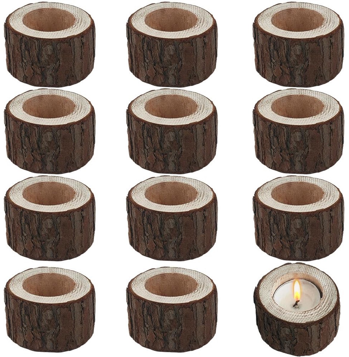 Omgoods - Set van 12 Houten Theelichthouders in Vintage Stijl