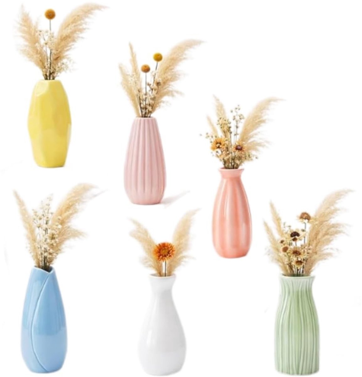 Omgoods - Set van 6 Mini Keramische Vazen in Diverse Kleuren en Vormen