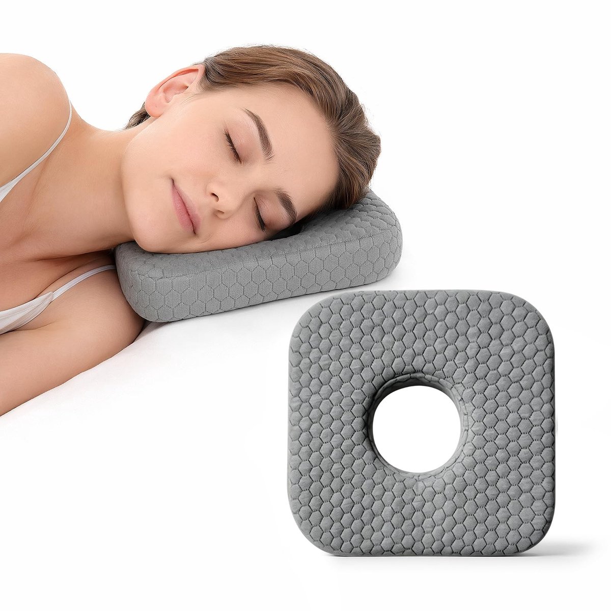 Omgoods - Piercingkussen met Ooruitsparing - Ergonomisch Traagschuim 23x23x5cm