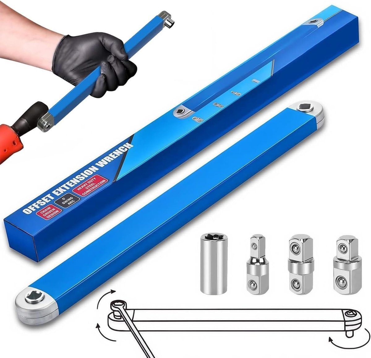 SnelShoppen - Slagschroevendraaierset met Ratelverlengstang, 1/2" 1/4" 3/8" Universele Adapters, Duurzaam Materiaal voor Krappe Ruimtes, Perfect voor