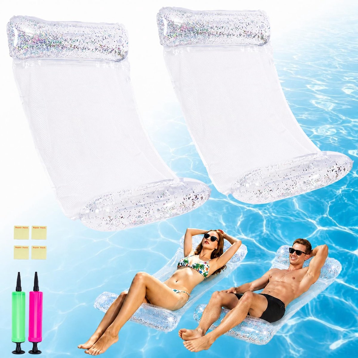 Omgoods - Set van 2 Opblaasbare Zwembadmatten - 4-in-1 Hangmat voor Volwassenen