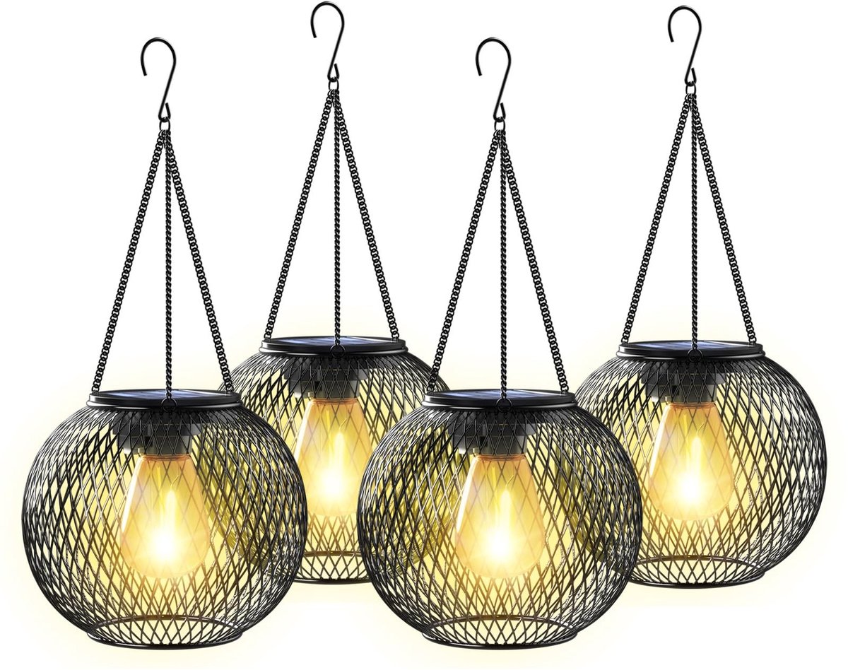 Omgoods - Set van 4 Hangende Solarlampen voor Buiten met Retro Ontwerp