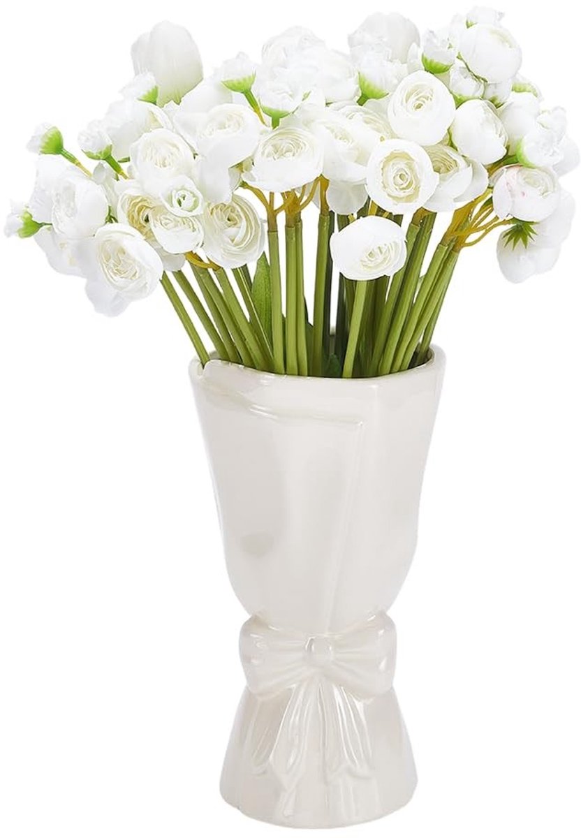 Omgoods - Volledig Geglazuurde Witte Keramische Boogvaas voor Bloemen