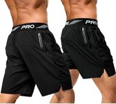 Pantalon de sport pour homme - Short de sport - Pantalon de sport avec poche - 5 pouces & 9 pouces - Séchage rapide - Lot de 2 - Taille L - Noir