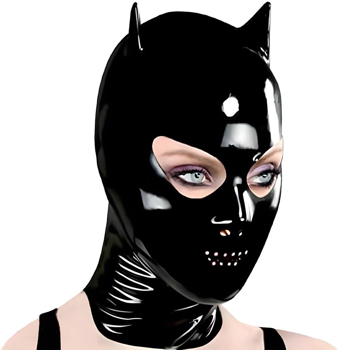 Omgoods - Zwart Latex Masker met Achterrits voor Party Kostuums