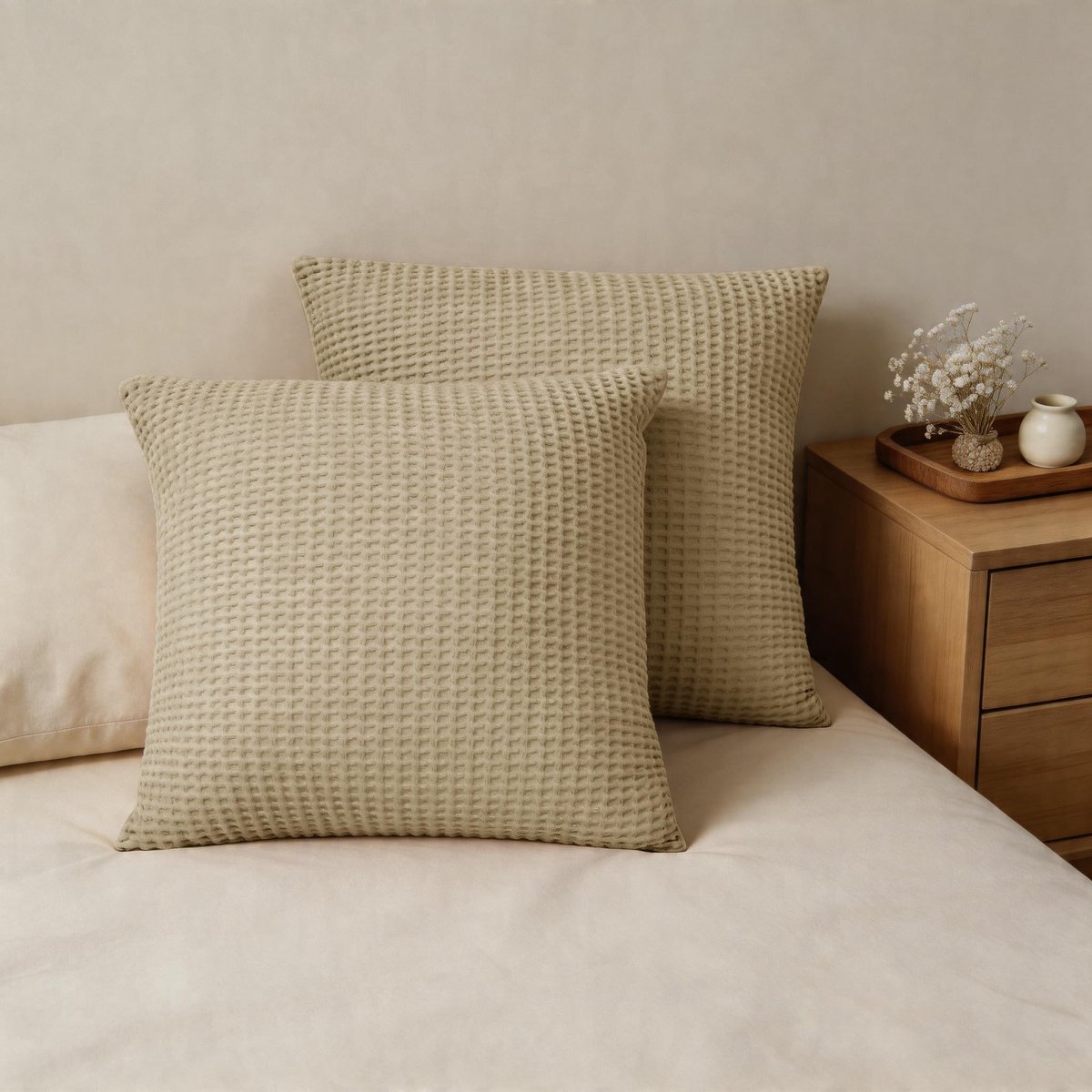 Omgoods - Set van 2 Kussenhoezen 80 x 80 cm van 100% Katoen met Wafelpatroon