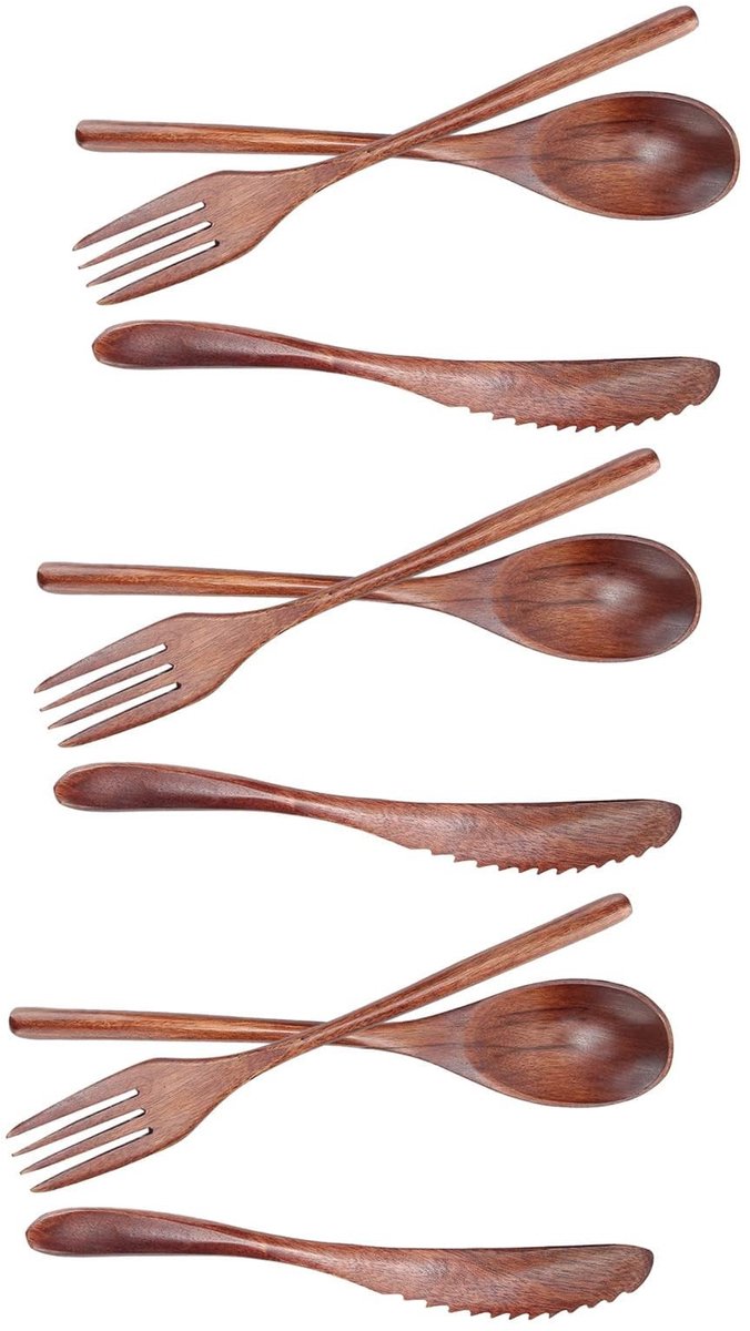 Omgoods - 3-delige Houten Bestek Set voor Buitengebruik