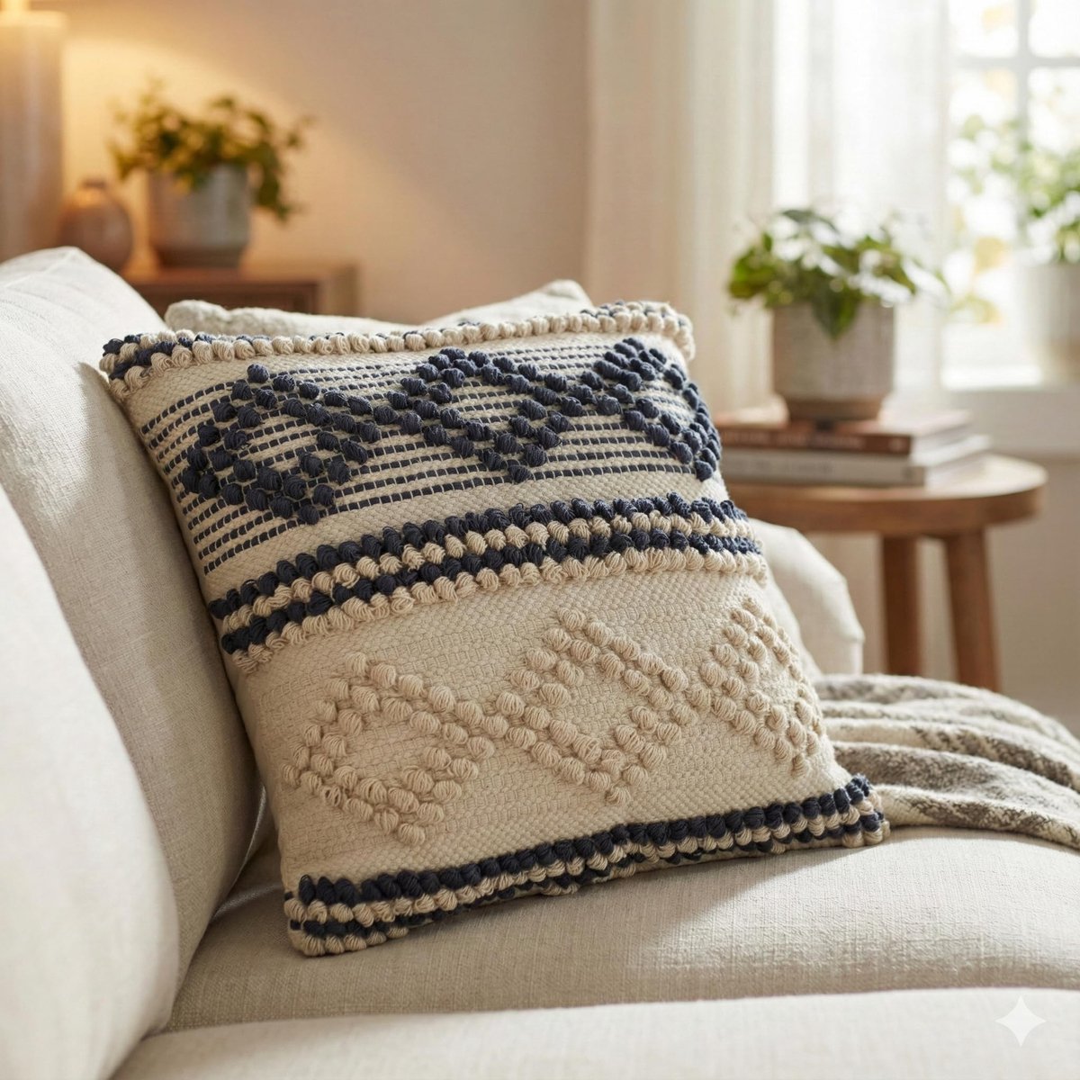 Omgoods - Handgemaakte Kussenhoes met Bohemian Ruitpatroon 45 x 45 cm (Donkergrijs)