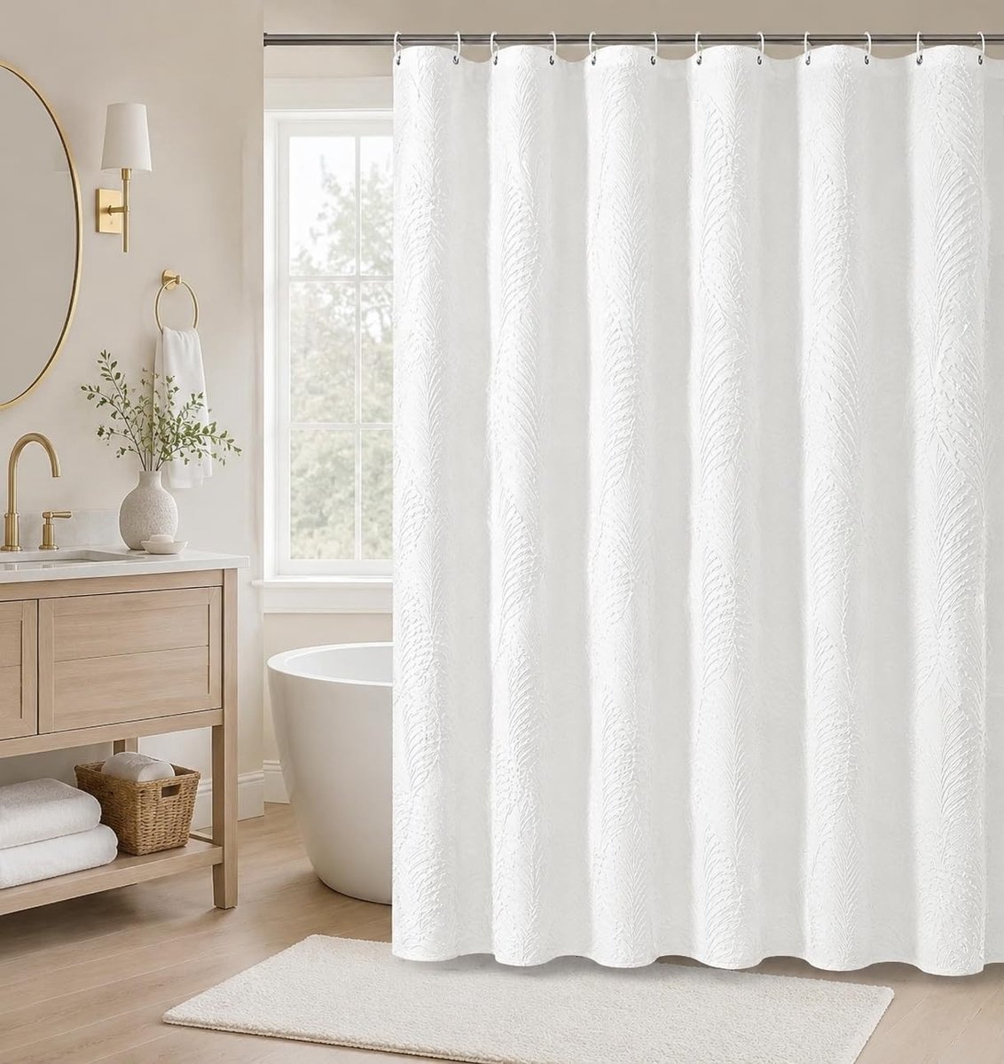 Omgoods - Luxe Douchegordijn van Katoen - 180 x 180 cm met Jacquard Patroon