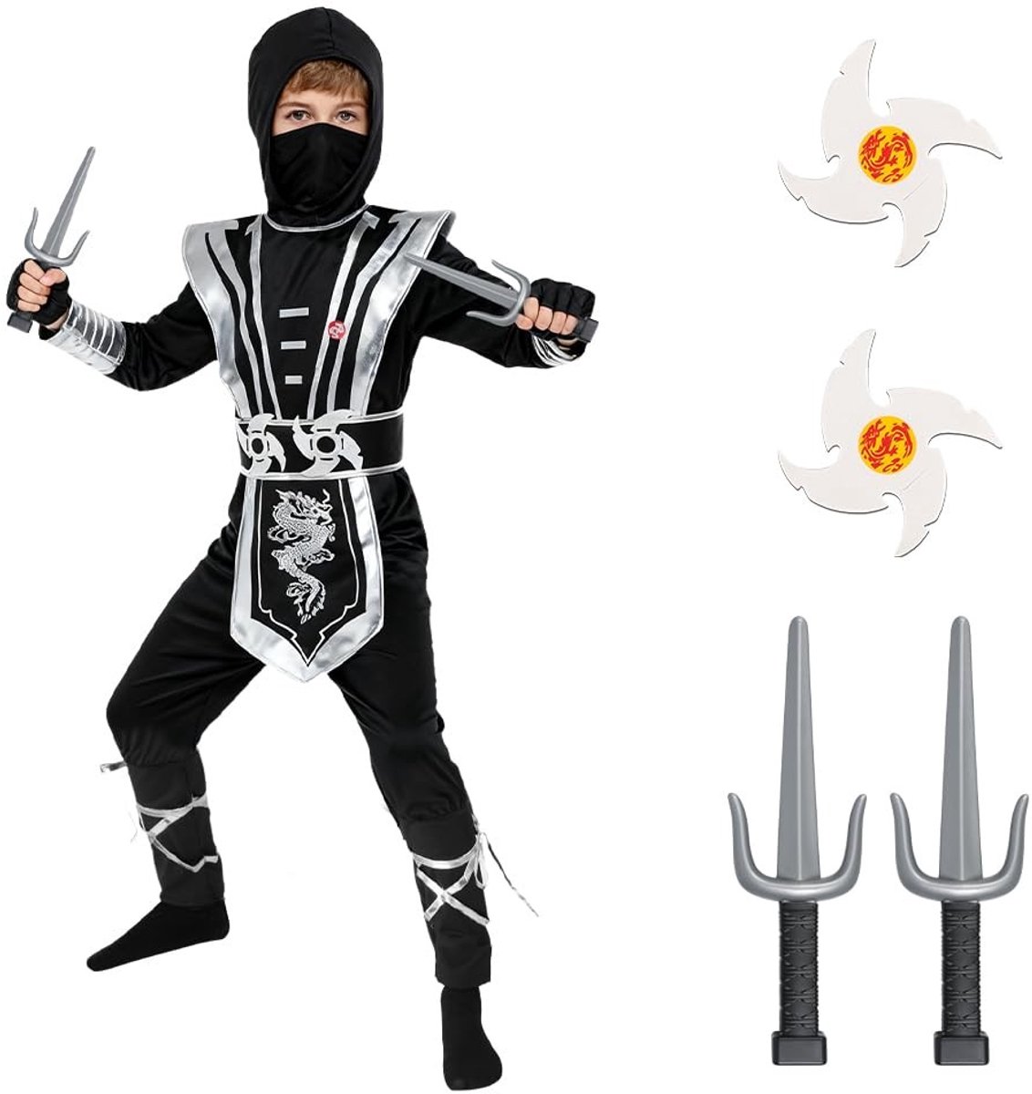 Omgoods - Kinder Ninja Kostuum Set met Accessoires