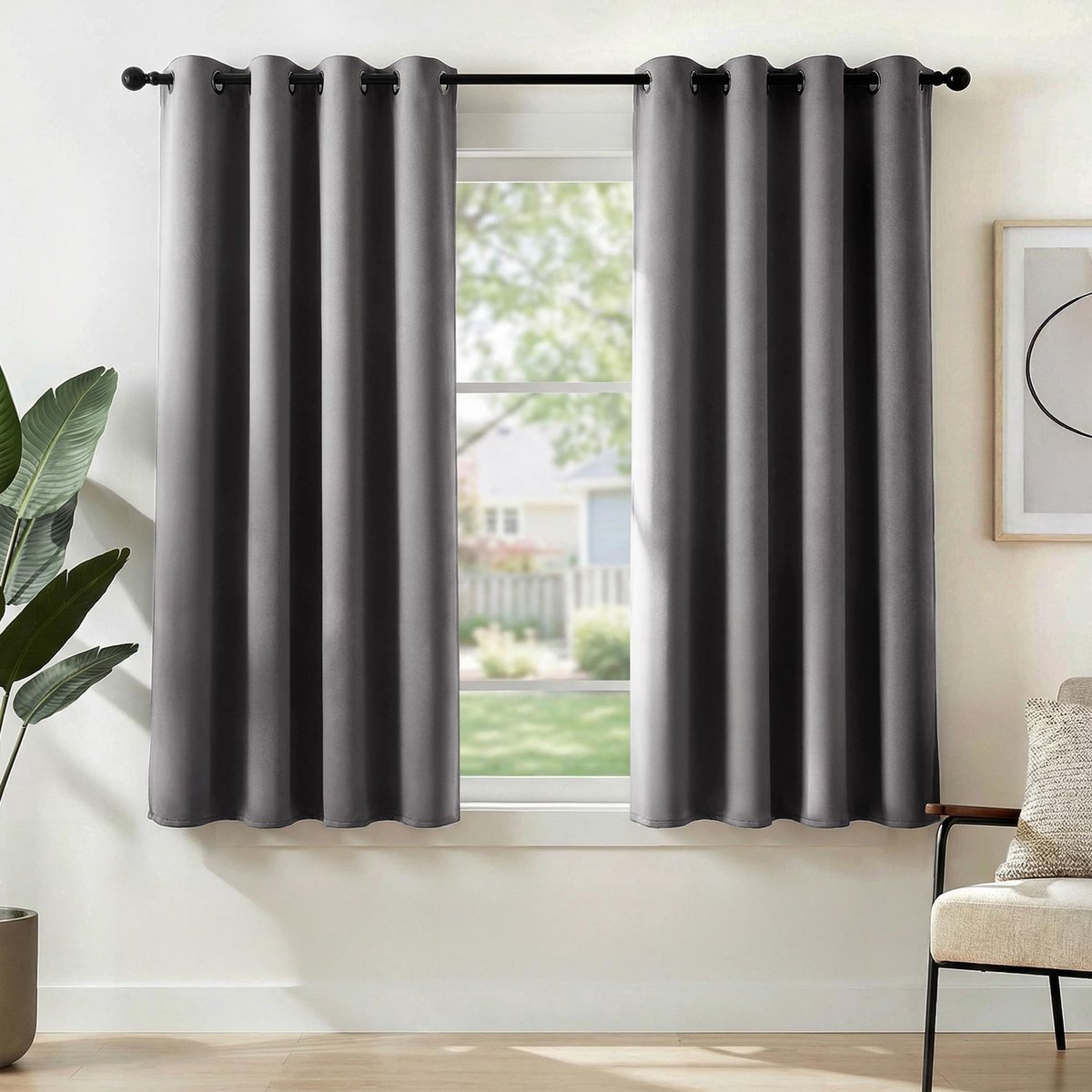 Omgoods - 2 Stuks Zware Blackout Gordijnen 140x145cm Lichtgrijs