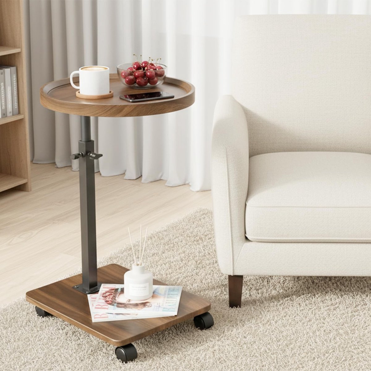 Omgoods - Hoogte Verstelbare C-vormige Zijkantafel met 360° Rotatie