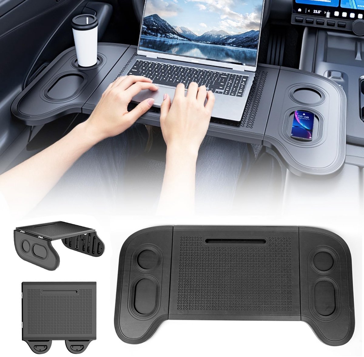 Omgoods - Vouwbare Tafel voor Laptop in de Auto met Bekerhouder