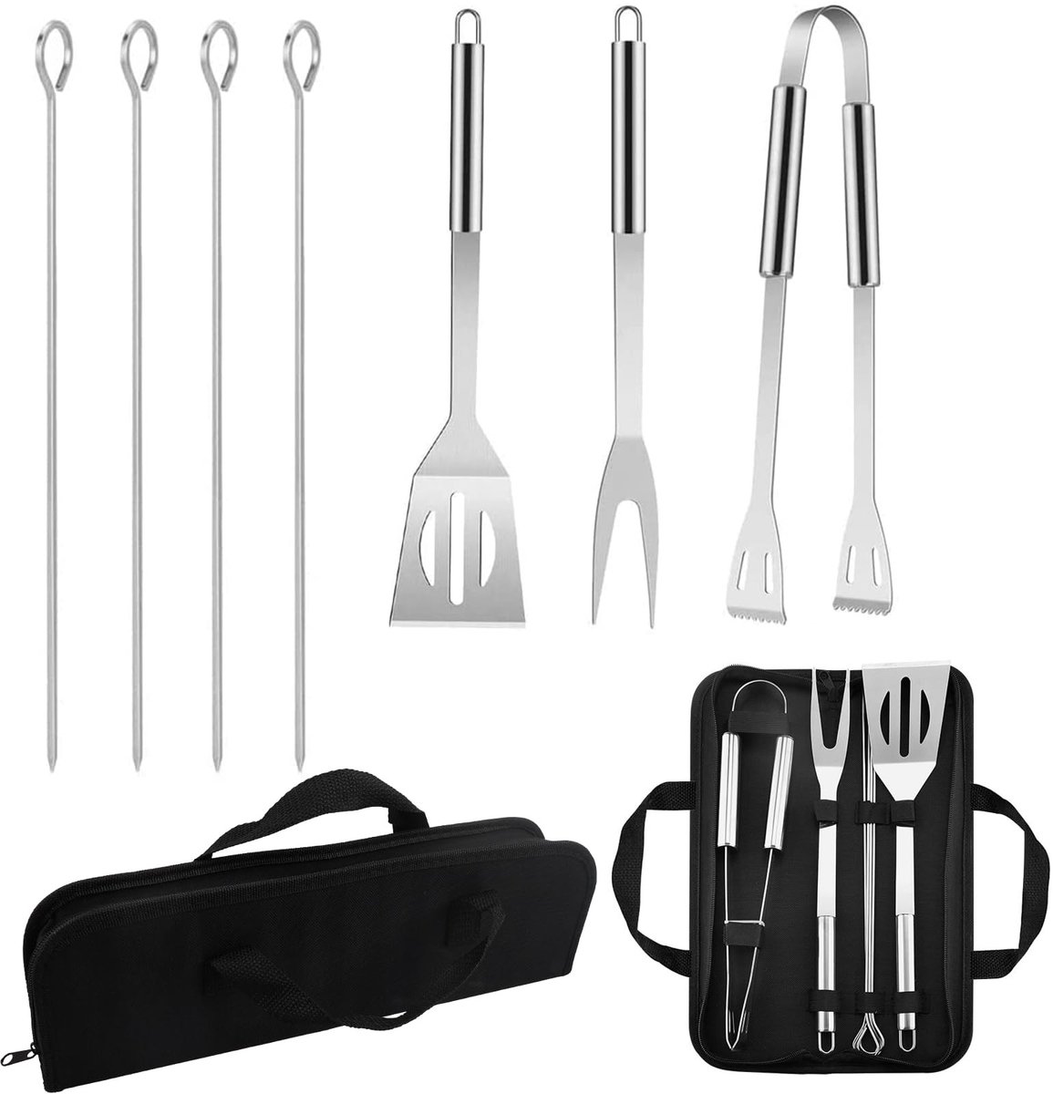 Omgoods - 7-delige BBQ-set met RVS Accessoires en Opbergtas