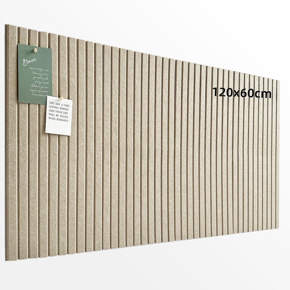 Omgoods - Decoratief Vilt Prikbord 120 x 60 cm met Verticale Strepen - Creatieve Wanddecoratie voor Thuis en Kantoor, Khaki