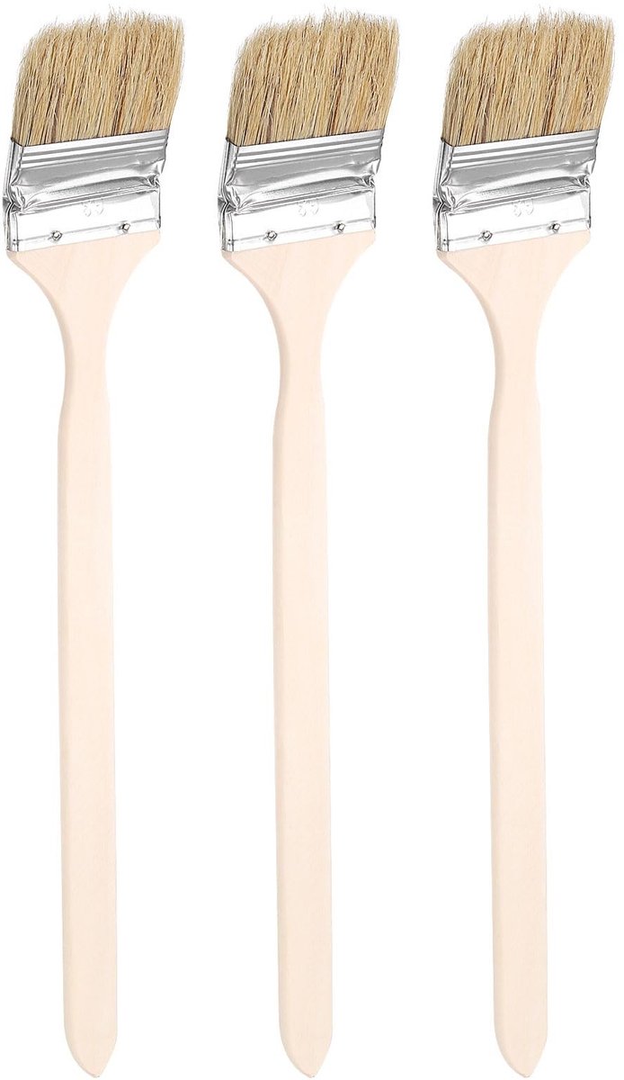 Omgoods - Set van 3 Gebogen Radiatorverfkwasten met Houten Handvat