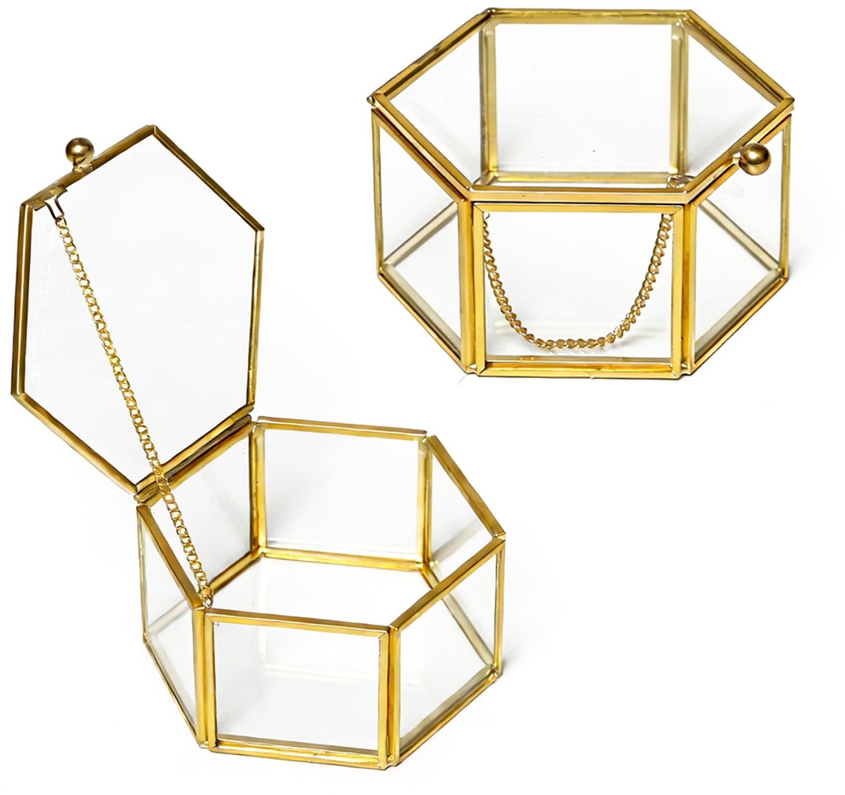 Omgoods - Glazen Sieradendoos Geometrisch - Set van 2 Stuks