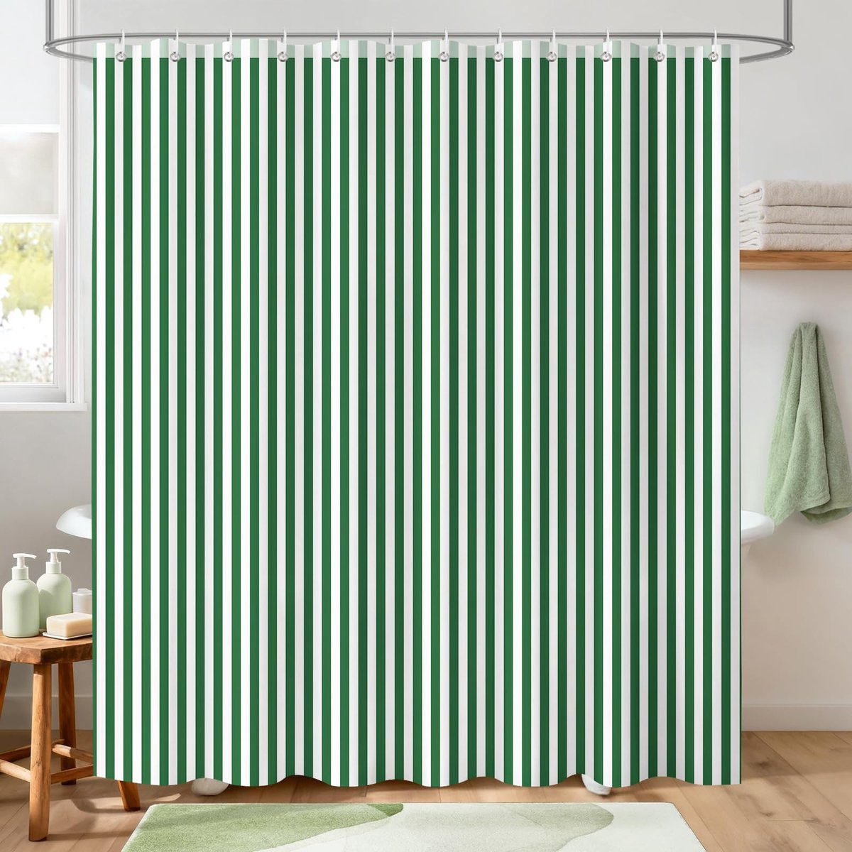 Omgoods - Vintage Groene Douchegordijn met Strepen 72 x 72 Inch