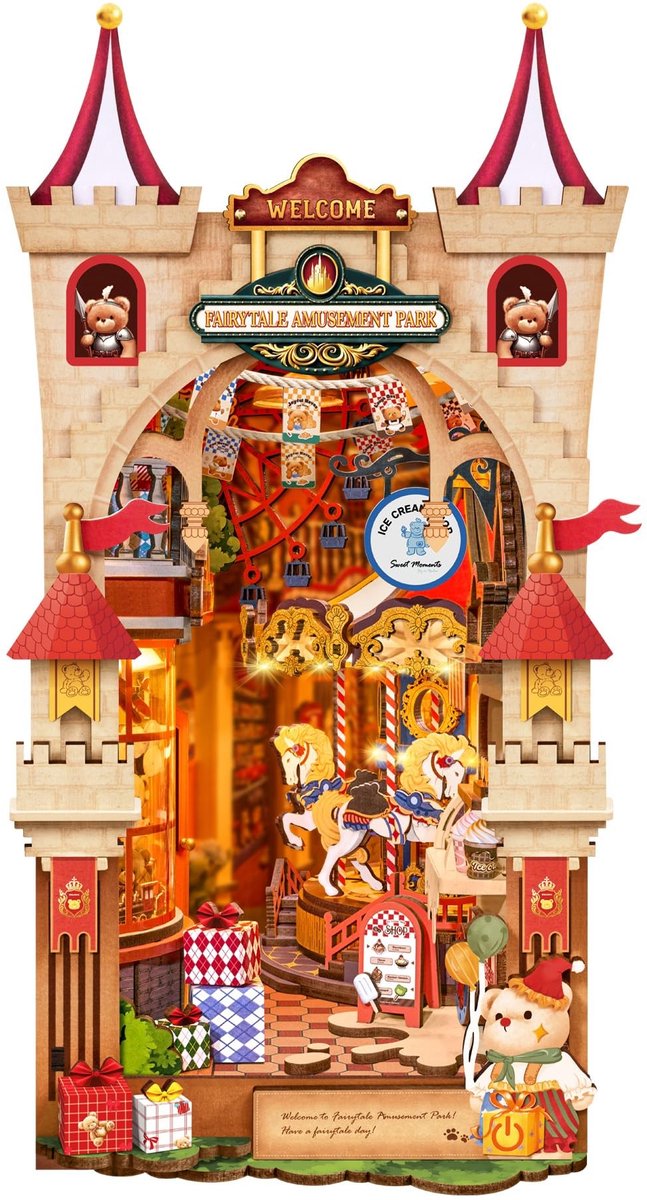 Omgoods- Boeknook met verlichting - Miniatuurhuis Diorama - 3D-puzzel - Sprookjes-pretpark - Creatief cadeau voor volwassenen - Bouwpakket DIY
