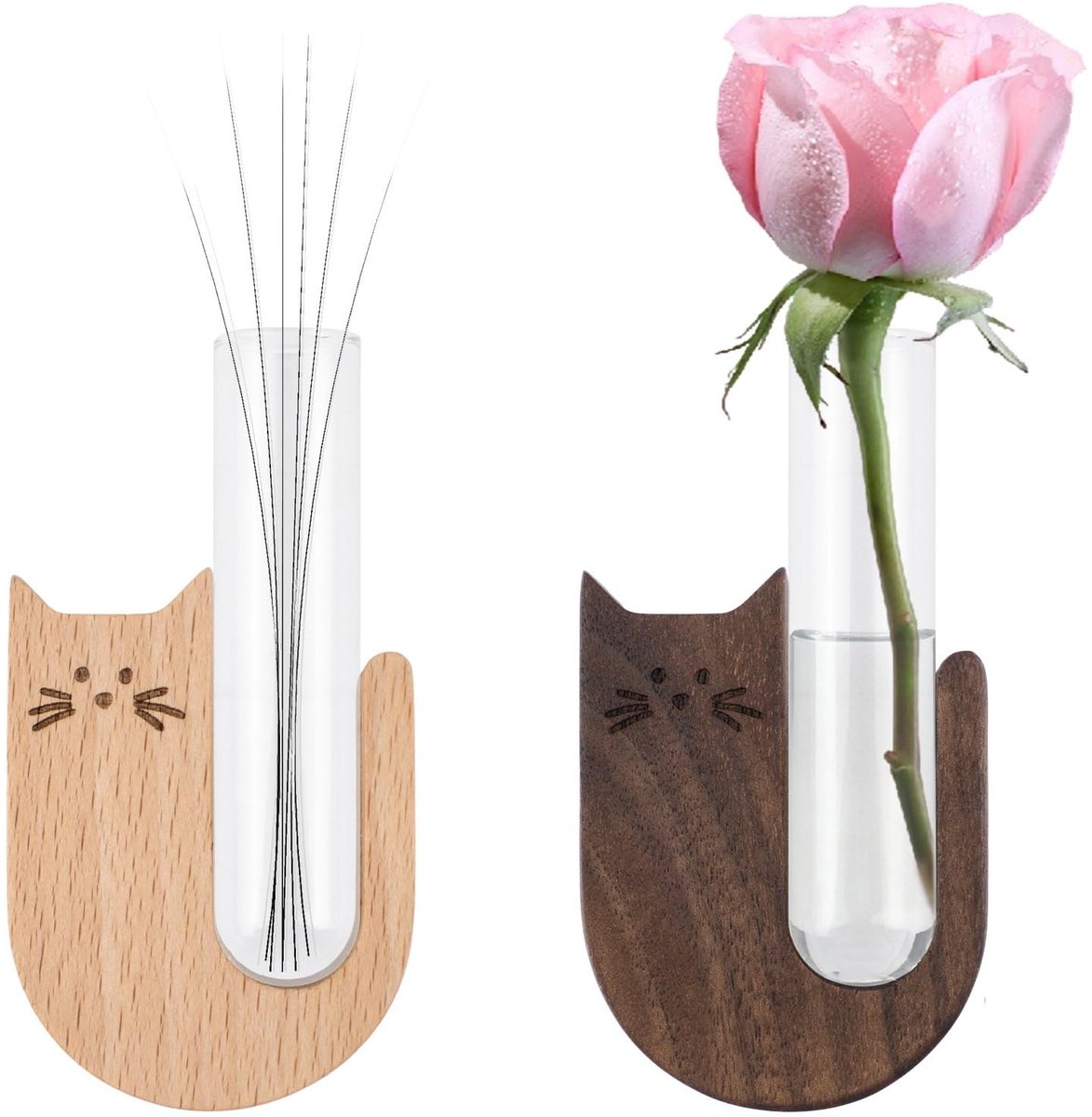 Omgoods - Houten Koelkastmagneten met Glazen Vaas voor Bloemen