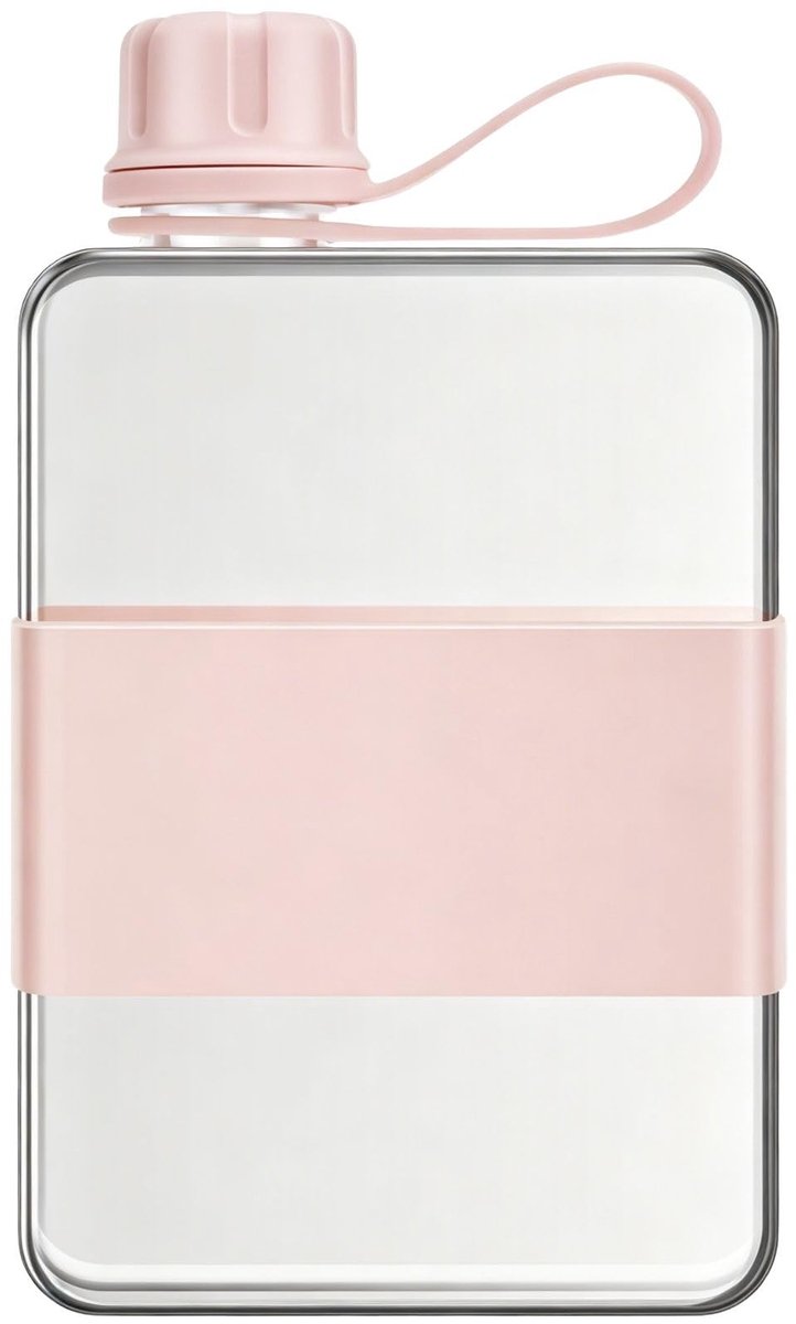 Omgoods - Platte Waterfles met Handvat - BPA-vrij en Lekvrij, 500ml (Roze)