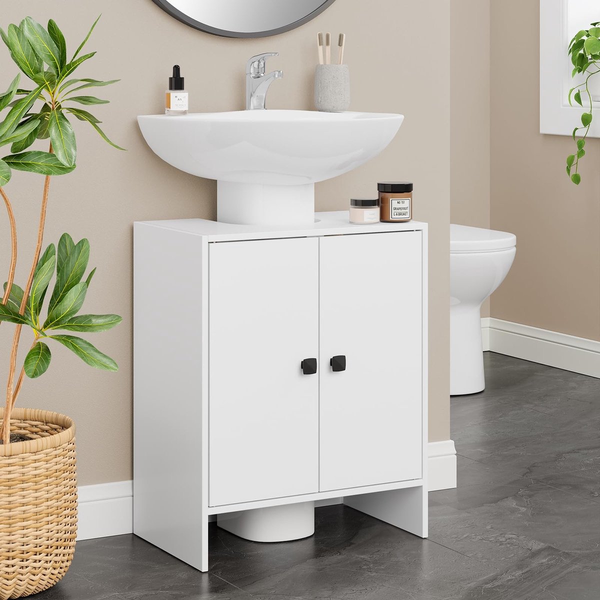 Omgoods- Wastafelonderkast 48 x 30 x 60 cm - Badkamerkast met 2 Deuren - Verstelbare Legplank - Duurzaam MDF - Inclusief Kantelbeveiliging