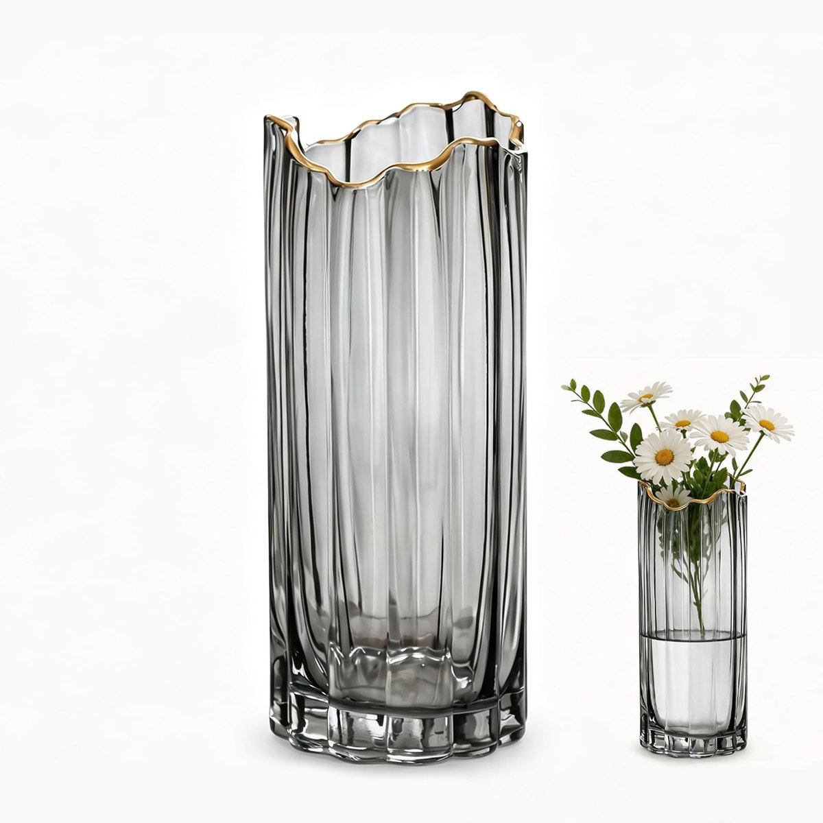 Omgoods - Glazen Bloemenvaas met Rib Design