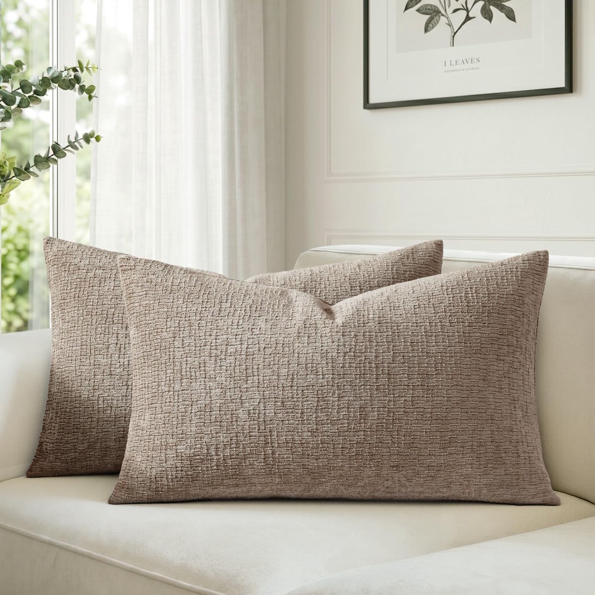 Omgoods - Set van 2 Chenille Kussenhoezen 30x50 cm Lichtbruin