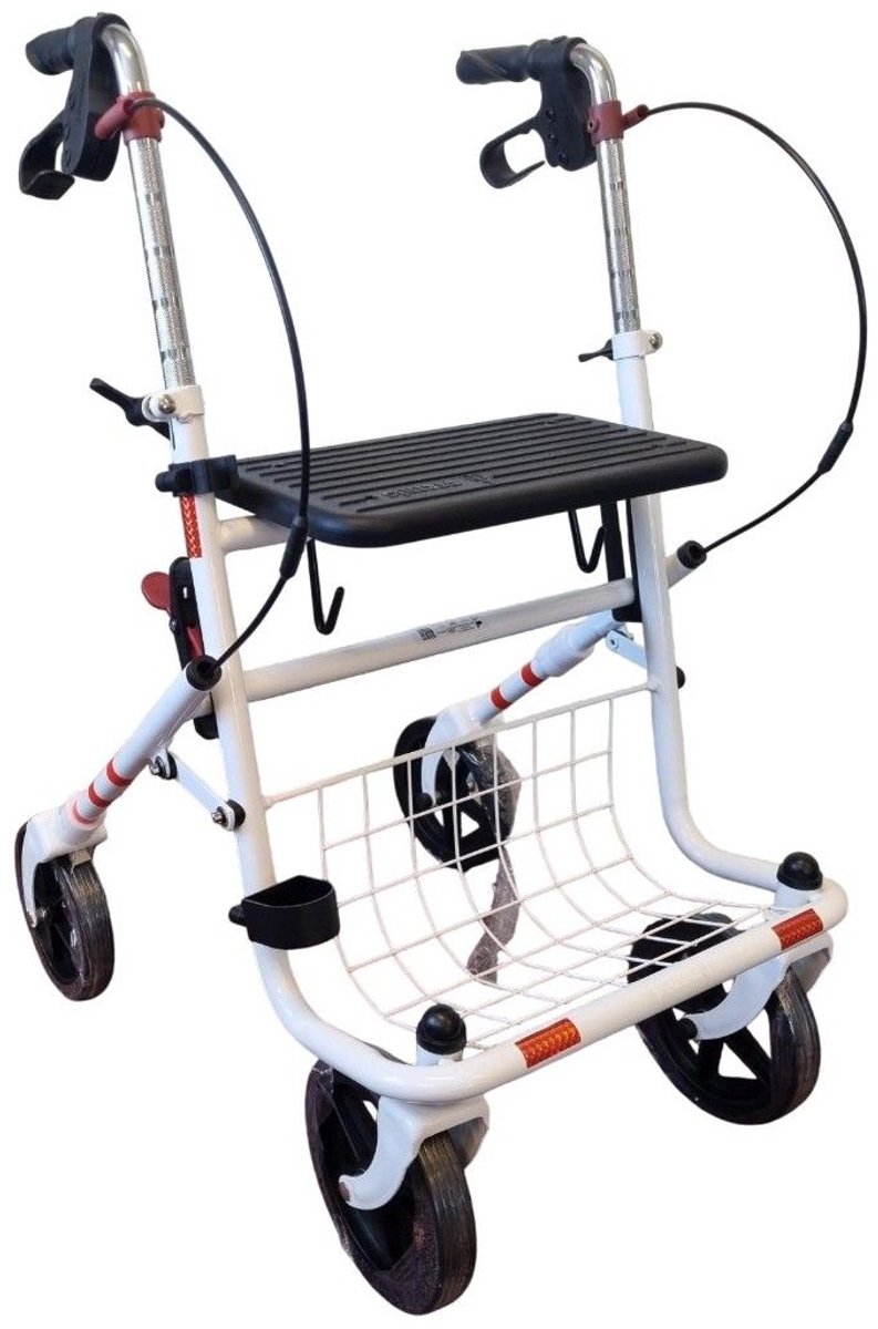 Premis Provo 2e Generatie Lichtgewicht Rollator - Wit met Rode Biezen - Inclusief Accessoires