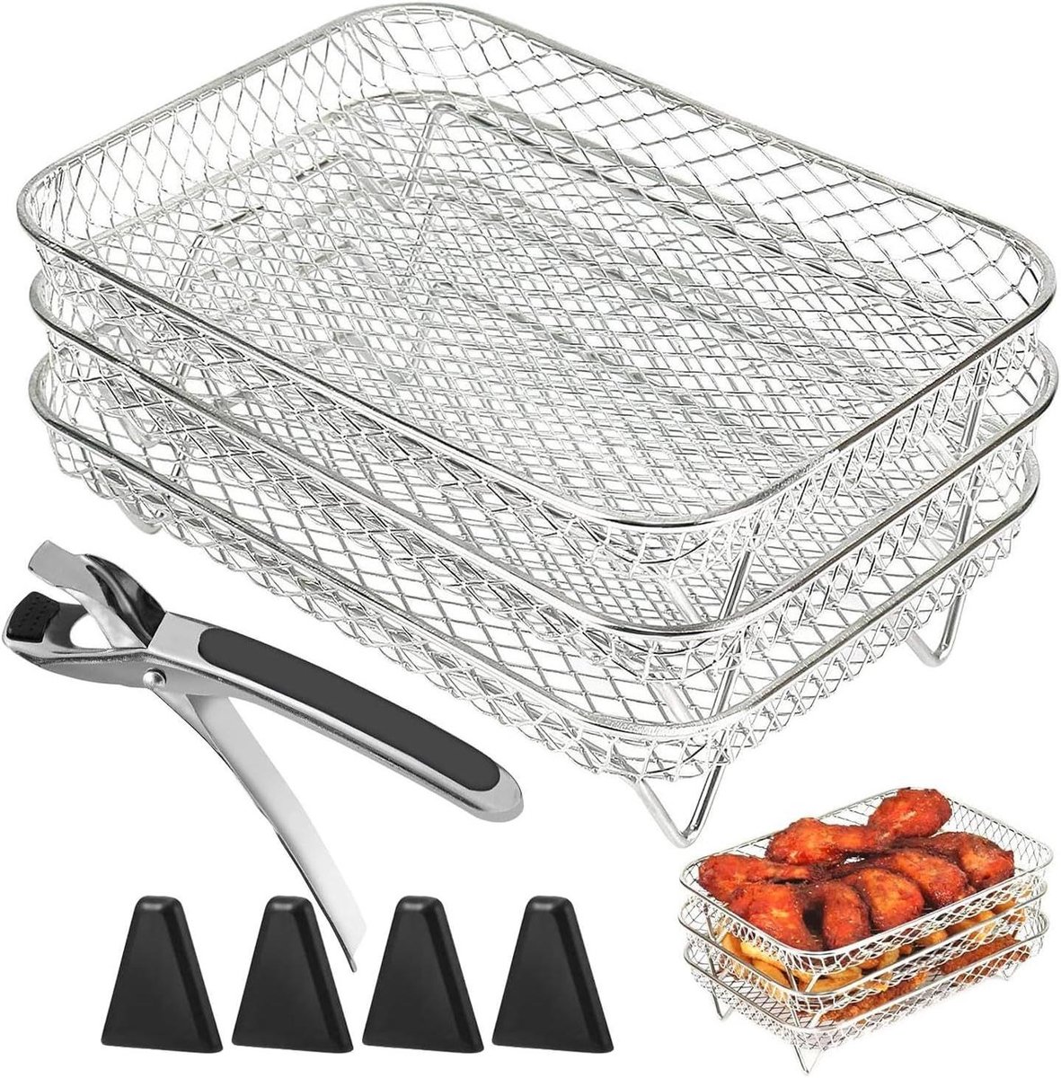 Airfryer Grillrek - Airfryer Rack Stapelbaar - Meerlaags Koken - Roestvrij Staal - 144 x 111 x 144 cm - Zilver