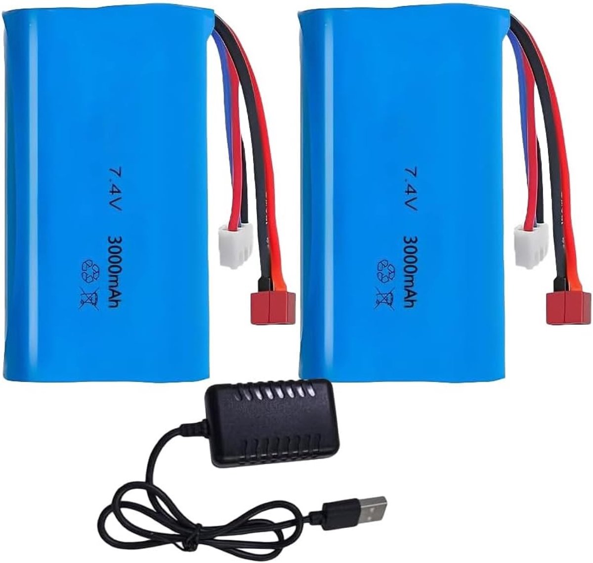 Oplaadbare 7.4V Li-ion Batterijen 3000mAh - Lithium Accu's voor RC Voertuigen, Botens en Robots met Deans T Plug