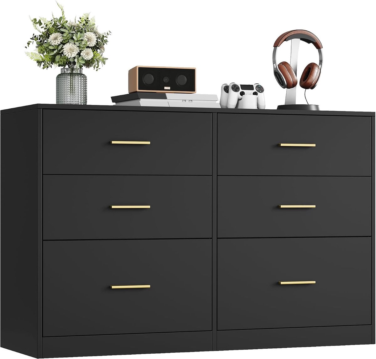 CINK & Co Ladekast met 6 Lades - Met Goudkleurige Handgrepen - Dressoir - Inktzwart - 119 x 40 x 78 cm