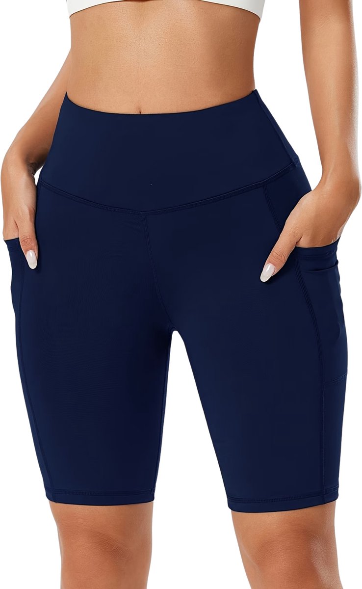 Currero Biker Short Dames Gymshort Korte Legging Lange Onderbroek Bikershort Met Pijpjes Blauw
