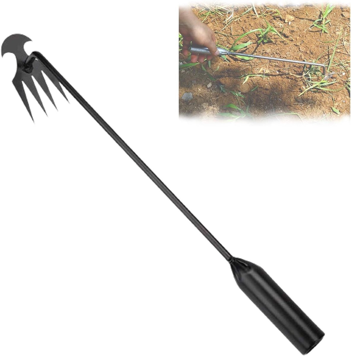 Wortelverwijderaar Tuin - Wiedegereedschap Onkruidsteker - Onkruid Wieden - Vier Tanden Ontwerp - 50 cm - Zwart