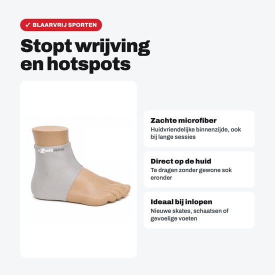 Blarenvrije sporten stopt wrijving en hotspots. Zachte microfiber, direct op de huid te dragen zonder sok.