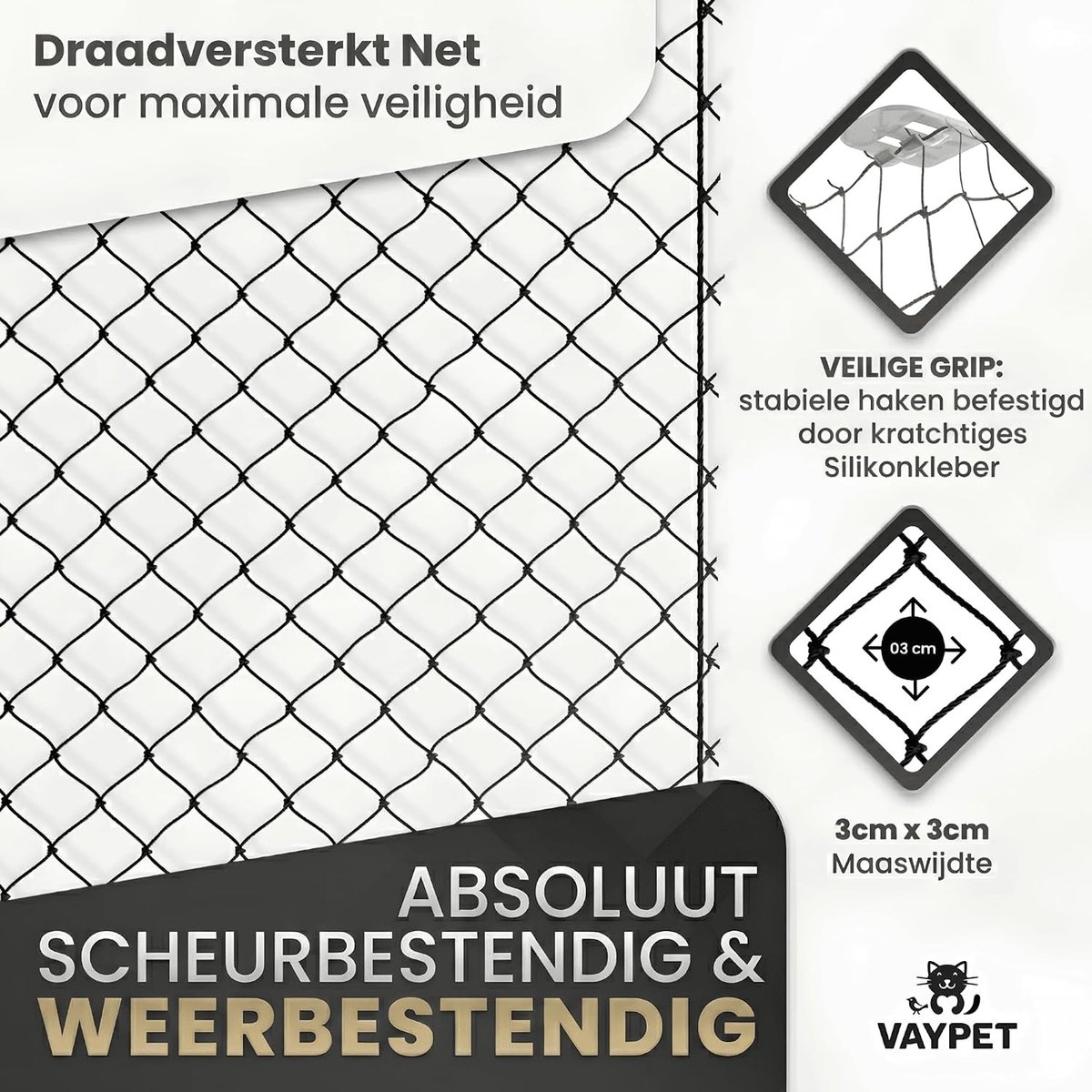 Kattennet voor Balkon - Draadversterkt Net - Zonder Boren - Weerbestendig - Voor Katten