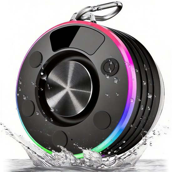 Waterdichte Bluetooth Speaker IPX7 - RGB Verlichting & LED Tijdweergave - 800mAh & 8 Uur Speeltijd - Stereo Sound & Handsfree Bellen - Zuignap & Haak - Voor Douche, Badkamer & Camping — afbeelding 4
