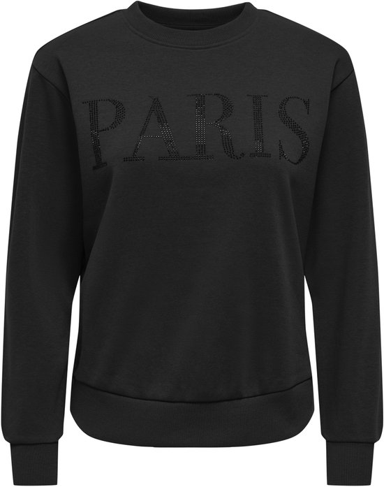 Zwarte sweater met "PARIS" opdruk van zwarte parels.