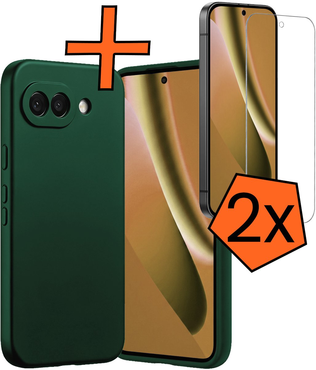 Hoes - Met 2x Screenprotector - Geschikt voor Google Pixel 10a - Sterk & Shockproof - Back Cover - Siliconen Case - Telefoon Hoes - Donkergroen