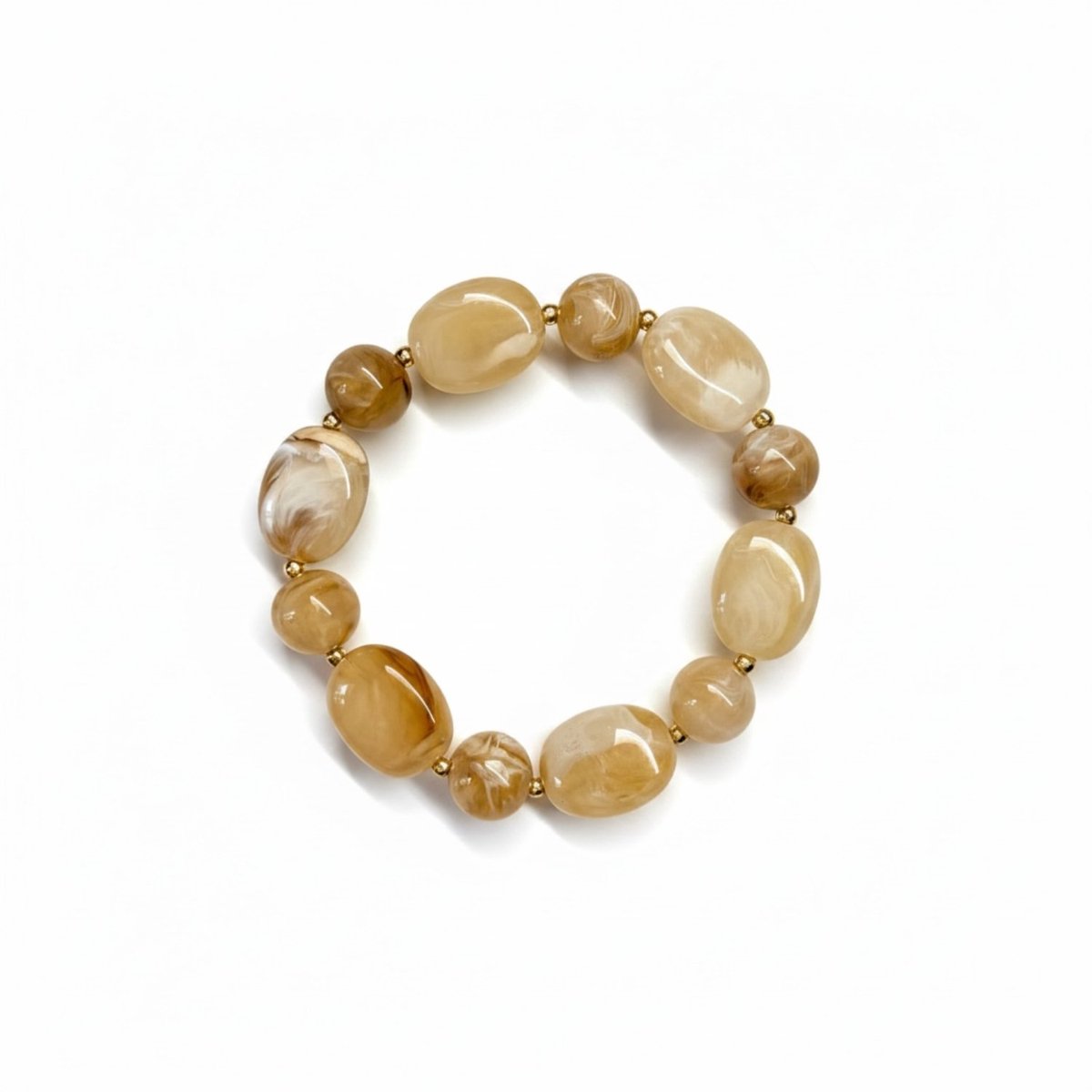 Amber Gemarmerde Dames Armband - Maat M 18 cm - Grote Acryl Kralen Beige