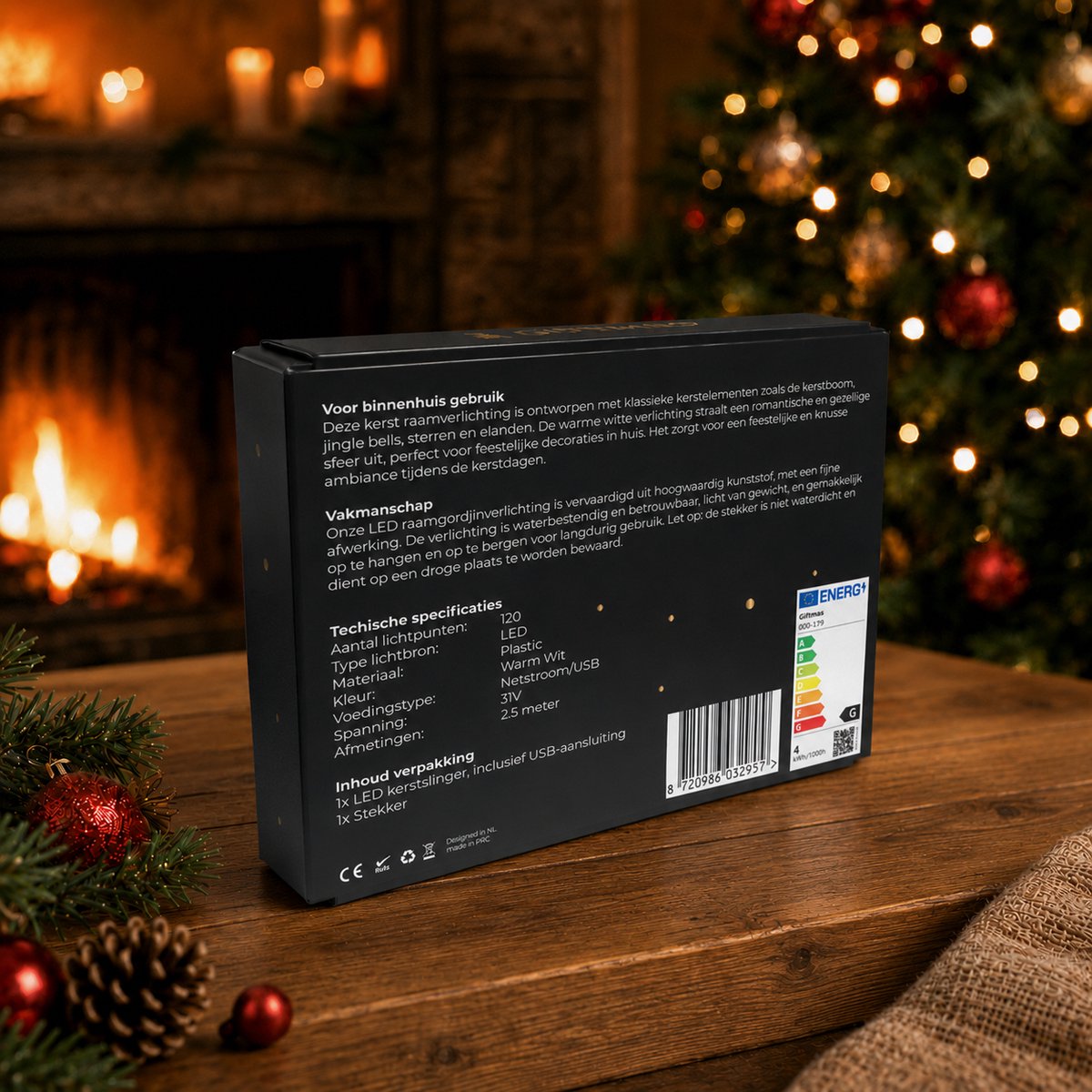 Giftmas Kerstverlichting Raam - Lichtgordijn Kerst met Figuren 2,5 m - 120 LED Warm Wit - Raamdecoratie Binnen en Buiten - Sterren, Klokken en Rendieren – foto 2