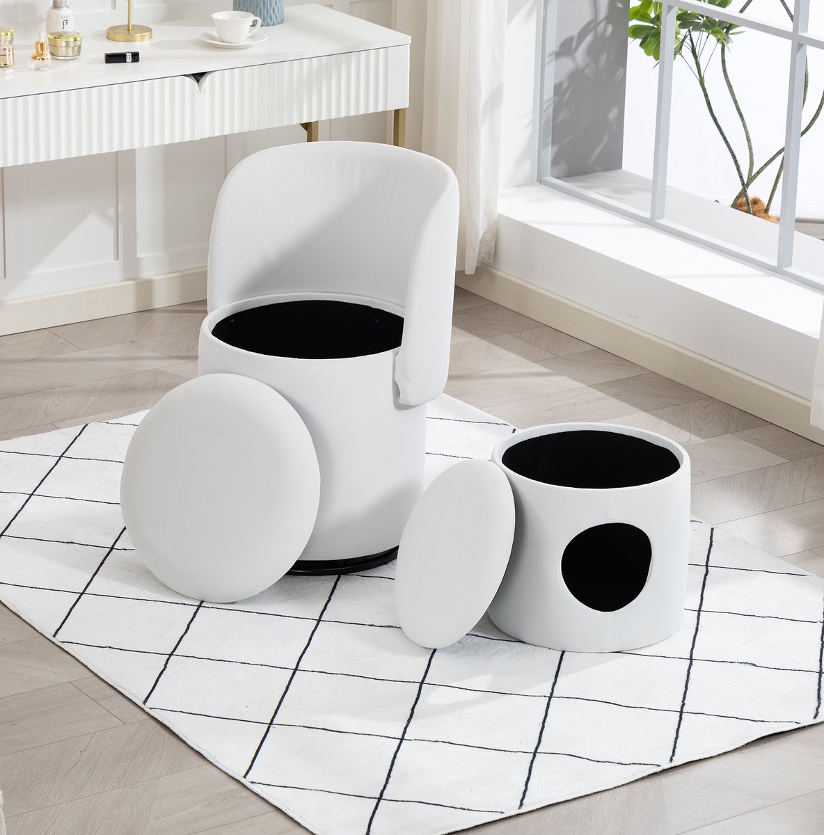 MODENUIT Eetkamerstoel 42 x 52 x 75 cm - 360° Draaibaar Met Opbergruimte - Voor Eetkamer En Slaapkamer