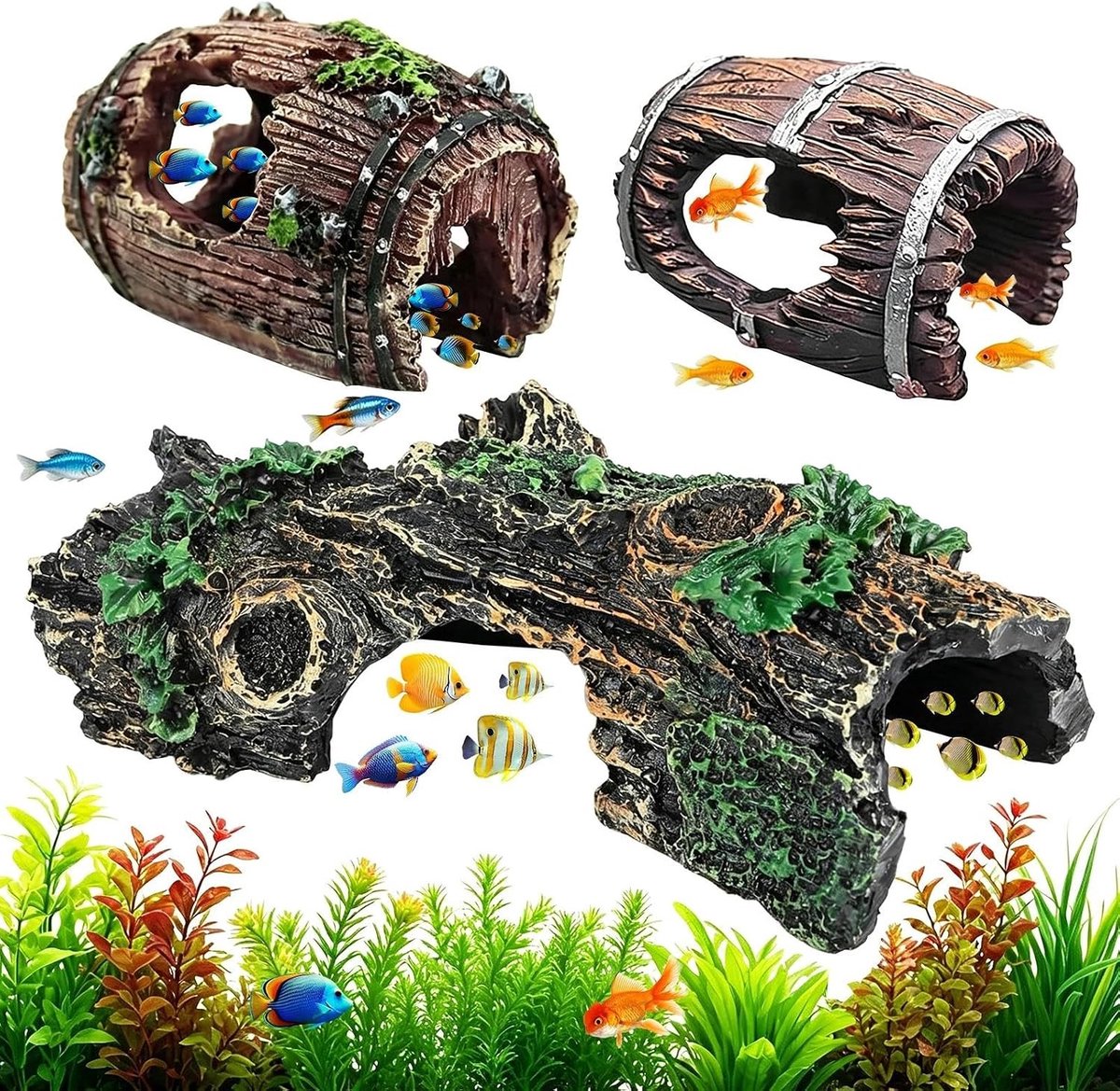 Holdecoratie set van 3 stuks, harsdecoraties voor aquariumgrotten, ideaal voor garnalen, vissen en aquascaping